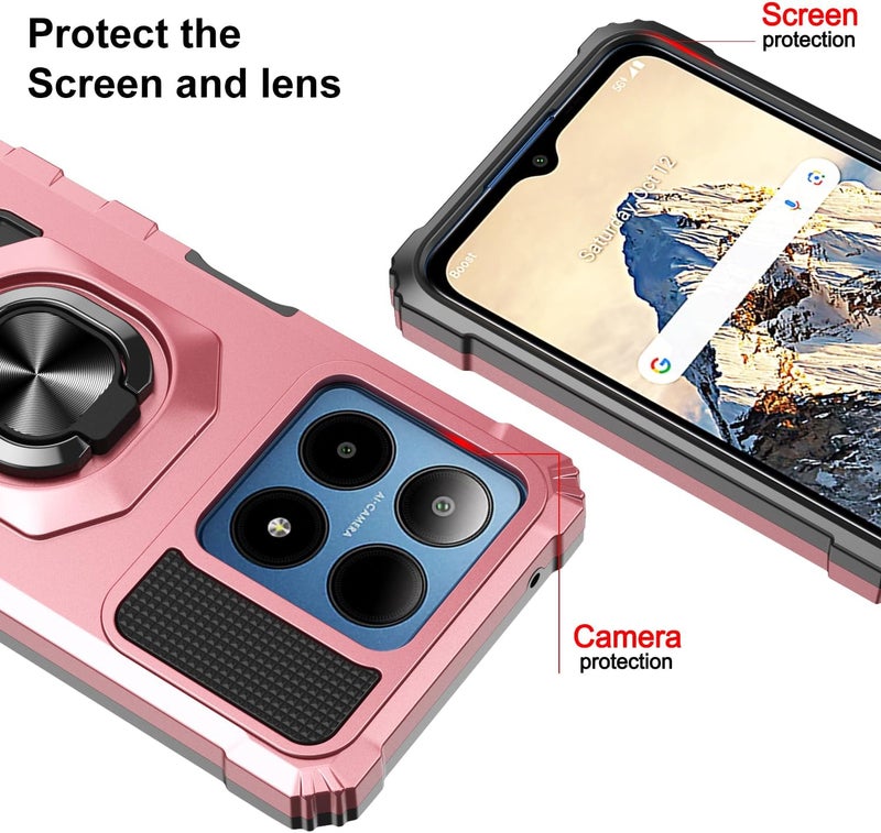 Mocotto for Boost Summit 5G Phone Case with Tempered Glass Screen Protector,Military Grade Heavy Duty Shockproof Protective Cover,with Ring Kickstand (Boost Summit 5G,Rose Gold) - Image 2